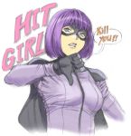  1girl blue_eyes cave gloves hit-girl homare_(fool&#039;s_art) kick-ass lowres purple_hair solo thumbs_down 