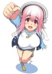  1girl blush breasts deni_m headphones large_breasts long_hair looking_at_viewer nitroplus open_mouth pink_eyes pink_hair smile solo super_sonico 