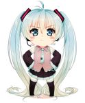  1girl :t ahoge aqua_eyes aqua_hair blush_stickers chibi detached_sleeves eventh7 hands_on_hips hatsune_miku headset long_hair necktie skirt solo thighhighs twintails very_long_hair vocaloid white_background 