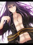  1boy gradient_hair jacket long_hair multicolored_hair open_clothes open_shirt pectorals purple_hair smile solo taakii_kashiwa tales_of_(series) tales_of_vesperia violet_eyes yuri_lowell 