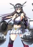 1girl abs bare_shoulders black_hair breasts elbow_gloves gloves hairband headgear inoshira kantai_collection long_hair nagato_(kantai_collection) personification red_eyes solo thighhighs 