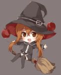  1girl :d apple arisaka_ako&#039;s_witch borrowed_character broom broom_riding brown_eyes brown_hair chibi food fruit hat long_hair md5_mismatch mishima_kurone open_mouth original smile solo thighhighs witch_hat 