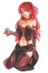  1girl breasts choker cleavage corset earrings elbow_gloves flower glass gloves jewelry lips long_hair mabinogi redhead rose rua shoes smile solo thighhighs toyger violet_eyes 