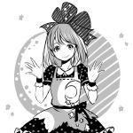  1girl bow crescent_moon flat_chest gloves greyscale hair_bow looking_at_viewer monochrome moon smile solo star zaxwu 