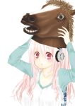  1girl blush breasts headphones highres horse_mask large_breasts long_hair looking_at_viewer nitroplus open_mouth pink_eyes pink_hair solo super_sonico 