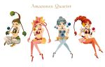  4girls amazons_quartet ball bikini_top bishoujo_senshi_sailor_moon blue_eyes blue_hair blue_legwear bow cerecere choker ear_covers earrings facial_mark flower forehead_mark green_eyes green_hair hair_bow hair_bun hair_rings hand_on_hip hand_on_own_face hoop_earrings indian_style jewelry junjun leggings long_hair miniskirt multi-tied_hair multiple_girls nona_drops pallapalla pants pink_hair pink_legwear pink_skirt red_eyes red_legwear red_rose redhead rose shoes short_hair sitting skirt smile twintails vesves white_background wrist_cuffs yellow_skirt 