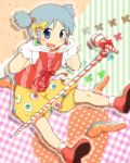  1girl blue_eyes blue_hair costume fish gloves kanae_(kanaunko) kyary_pamyu_pamyu_(cosplay) microphone naganohara_mio nichijou ponponpon ribbon smile solo twintails 