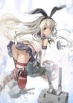  1girl :3 anchor ass blonde_hair blush brown_eyes elbow_gloves gloves hairband kantai_collection lif long_hair looking_at_viewer looking_back personification rensouhou-chan shimakaze_(kantai_collection) skirt striped striped_legwear thighhighs white_gloves 