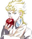  1boy apple blonde_hair bread eating food fruit giorno_giovanna hindao jojo_no_kimyou_na_bouken lowres solo 