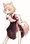  1girl animal_ears detached_sleeves inubashiri_momiji junwool looking_at_viewer no_panties red_eyes rough short_hair simple_background skirt solo tail touhou white_background white_hair wolf_ears wolf_tail 