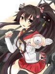  1girl black_hair flower kantai_collection long_hair looking_at_viewer nagasioo open_mouth ponytail solo yamato_(kantai_collection) 