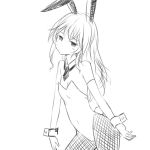  1girl bunnysuit detached_collar flat_chest greyscale lineart long_hair looking_at_viewer monochrome simple_background sketch solo white_background zaxwu 