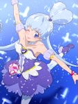 1girl alternate_form alternate_hairstyle bare_shoulders blue_background blue_eyes blue_hair choker cure_princess happinesscharge_precure! lips magical_girl outstretched_arms pantyhose precure sherbet_ballet shirayuki_hime skirt solo tj-type1 twintails wink 