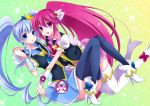  2girls aino_megumi blue_eyes blue_hair blue_legwear blue_skirt boots crown cure_lovely cure_princess earrings eyelashes hair_ornament hair_ribbon happinesscharge_precure! happy heart heart_hair_ornament jewelry long_hair looking_at_viewer magical_girl multiple_girls okayashi open_mouth pink_eyes pink_hair pink_skirt ponytail precure puffy_sleeves ribbon shirayuki_hime shirt skirt smile thigh-highs thigh_boots thighs twintails vest white_legwear wrist_cuffs zettai_ryouiki 
