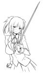  1girl blush breasts greyscale lineart looking_at_viewer monochrome simple_background solo sword weapon white_background zaxwu 