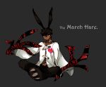  1boy alice_in_wonderland animal_ears avenger black_hair cosplay crimo dark_skin fate/hollow_ataraxia fate_(series) march_hare march_hare_(cosplay) paw_shoes rabbit_ears solo verg_avesta 