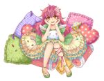  1girl candy long_hair looking_at_viewer original pillow pink_hair simple_background sino_(sasami) smile solo white_background 