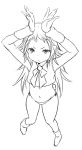  1girl arms_up greyscale lineart long_hair looking_at_viewer monochrome navel simple_background solo white_background zaxwu 