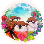  absurdres berries bird black_eyes eurasian_tree_sparrow highres mouth_hold no_humans original simple_background sparrow white_background yu_(dryads) 