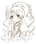  1girl blush character_name cure_honey earrings english eyelashes hair_ornament hair_ribbon half_updo happinesscharge_precure! happy highres jewelry lacolon long_hair looking_at_viewer magical_girl monochrome oomori_yuuko ponytail portrait precure puffy_sleeves ribbon shirt simple_background sketch smile solo tagme white_background 
