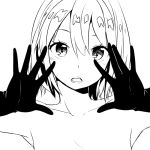  1girl bust gloves greyscale monochrome open_mouth short_hair simple_background solo white_background zaxwu 