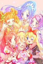  6+girls aida_mana blue_eyes blue_hair bow brown_hair choker closed_eyes copyright_name cure_ace cure_diamond cure_heart cure_rosetta cure_sword dokidoki!_precure double_bun flower hair_bow hair_flower hair_ornament hair_ribbon heart heart_hands highres hishikawa_rikka kenzaki_makoto long_hair madoka_aguri magical_girl multiple_girls ponytail precure puffy_sleeves purple_hair red_eyes redhead regina_(dokidoki!_precure) ribbon short_hair smile spade_hair_ornament twintails violet_eyes xiningjiang yotsuba_alice 