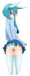  1girl animal_ears blue_eyes emukon glaceon looking_back panties personification pokemon solo thighhighs underwear white_background 