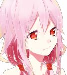  1girl bare_shoulders guilty_crown hair_ornament hairclip long_hair looking_at_viewer pink_hair red_eyes solo twintails yuzuriha_inori 