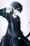  1boy belt black_eyes black_hair coat kirito male short_hair sword_art_online tsukimori_usako 