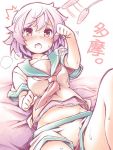  1girl blush cat_teaser kantai_collection kibushi navel open_mouth paw_pose personification pink_eyes pink_hair school_uniform serafuku short_hair shorts solo tama_(kantai_collection) 