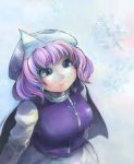  1girl blush breasts cape hat ichiba_youichi large_breasts lavender_hair letty_whiterock long_sleeves multicolored_hair short_hair smile snowflakes solo tagme touhou 