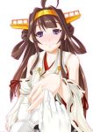  1boy 1girl admiral_(kantai_collection) ahoge bare_shoulders brown_hair detached_sleeves double_bun hair_ornament hairband headgear hissa_yossa japanese_clothes jewelry kantai_collection kongou_(kantai_collection) long_hair nontraditional_miko open_mouth personification ring skirt smile solo_focus tears thighhighs wedding_ring 