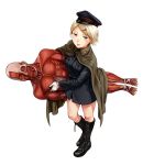  1girl anatomical_model anbe_yoshirou blonde_hair blue_eyes boots from_above gloves hat highres maurice_merleau-ponty parted_lips short_hair simple_background solo tetsugaku_girls white_background white_gloves 