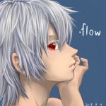  .flow 1girl chin_rest copyright_name expressionless face piercing red_eyes sabitsuki short_hair solo white_hair 