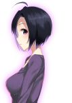  1girl 7zu7 ahoge blush breasts bust character_request idolmaster profile short_hair simple_background solo violet_eyes white_background 