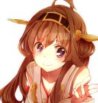  1girl asuku_(69-1-31) bare_shoulders blush breasts brown_hair detached_sleeves double_bun hair_ornament hairband headgear japanese_clothes kantai_collection kongou_(kantai_collection) long_hair nontraditional_miko personification solo violet_eyes 