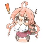  ! 1girl ahoge black_eyes chibi glasses kantai_collection long_hair lowres makigumo_(kantai_collection) open_mouth pink_hair rebecca_(keinelove) wavy_hair 