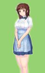  amagami apron breasts brown_eyes brown_hair employee_uniform green_background hayama_yuujirou highres large_breasts plaid sakurai_rihoko short_hair uniform v_arms waitress 