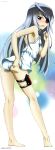  1girl absurdres adjusting_clothes adjusting_swimsuit ass bare_shoulders breasts embarrassed eyepatch from_behind highres incredibly_absurdres infinite_stratos laura_bodewig long_hair looking_back official_art one-piece_swimsuit red_eyes scan silver_hair solo swimsuit tears thigh_strap wavy_mouth wet yasuno_masato 