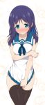  1girl aqua_eyes black_legwear blue_hair blush dress highres long_hair nectar_(fujiya) school_uniform solo thighhighs 