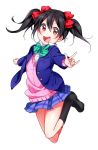  1girl \m/ black_hair blush bow hotechige looking_at_viewer love_live!_school_idol_project original red_eyes simple_background skirt solo twintails white_background yazawa_nico 