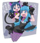  2girls animal_costume animal_ears black_gloves blue_eyes blue_hair blush cat_ears cat_tail color_connection crossover eyelashes gloves happinesscharge_precure! heartcatch_precure! kurumi_erika long_hair multiple_girls open_mouth panicking pantyhose paw_gloves paws precure puffy_sleeves shirayuki_hime tail tears tonbi translated 