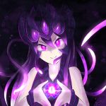  1girl helmet league_of_legends purple_hair smile spark_(pixiv) tentacle_hair tentacles vel&#039;koz violet_eyes 