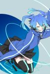  1girl blue_eyes blue_hair ene_(kagerou_project) grin headphones kagerou_project long_hair maiori_00 skirt smile solo twintails wink 