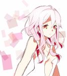  1girl bare_shoulders breasts center_opening cleavage dress guilty_crown hair_ornament long_hair looking_at_viewer open_mouth pink_hair red_eyes solo twintails yuzuriha_inori 