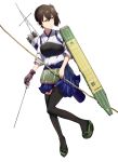  1girl arrow_(weapon) ashiwara_yuu bow_(weapon) brown_eyes brown_hair japanese_clothes kaga_(kantai_collection) kantai_collection muneate personification short_hair side_ponytail skirt solo thighhighs weapon yugake 