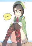  ... 1girl 7zu7 glasses hat looking_at_viewer monster_hunter_4 simple_background solo thighhighs white_background 