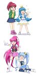  2girls aino_megumi blue_hair boots crown crying cure_lovely cure_princess fan folding_fan happinesscharge_precure! highres leg_grab long_hair magical_girl mini_crown multiple_girls open_mouth pink_eyes pink_hair ponytail precure ribbon_(happinesscharge_precure!) shirayuki_hime skirt smile tears thigh_boots thighhighs twintails y.ssanoha 