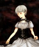  .flow 1girl alternate_costume choker collarbone corset dama_(imlku) dress expressionless highres puffy_sleeves red_eyes sabitsuki short_hair short_sleeves solo white_hair 