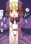 1girl blonde_hair chestnut_mouth drill_hair hat luna_child niiya open_mouth red_eyes touhou wings 